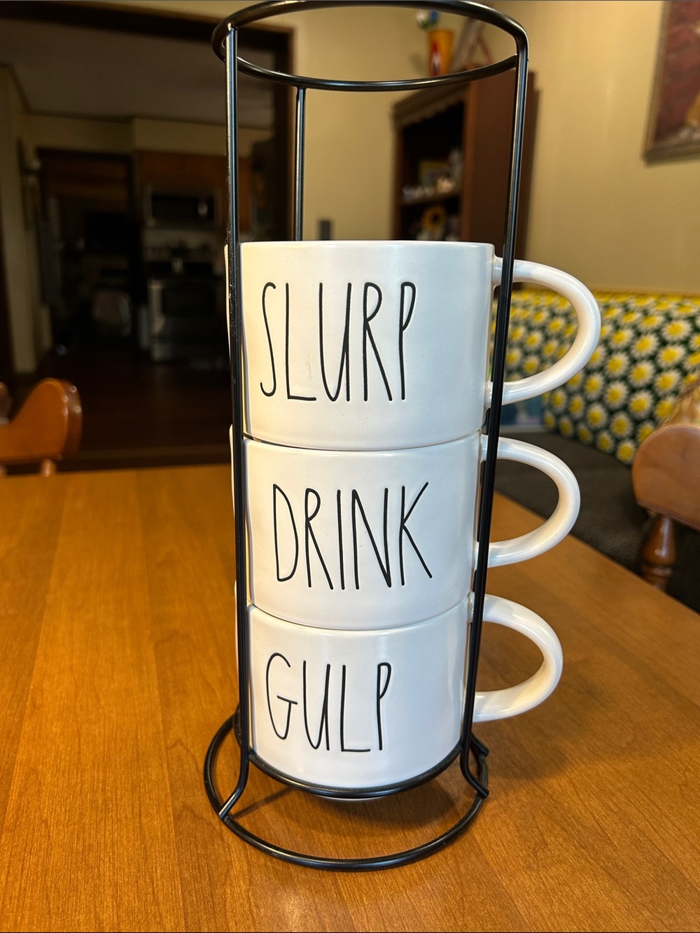 Rae Dunn White Stacked 'Slurp Drink Gulp' Soup Mug Set with Black Stand